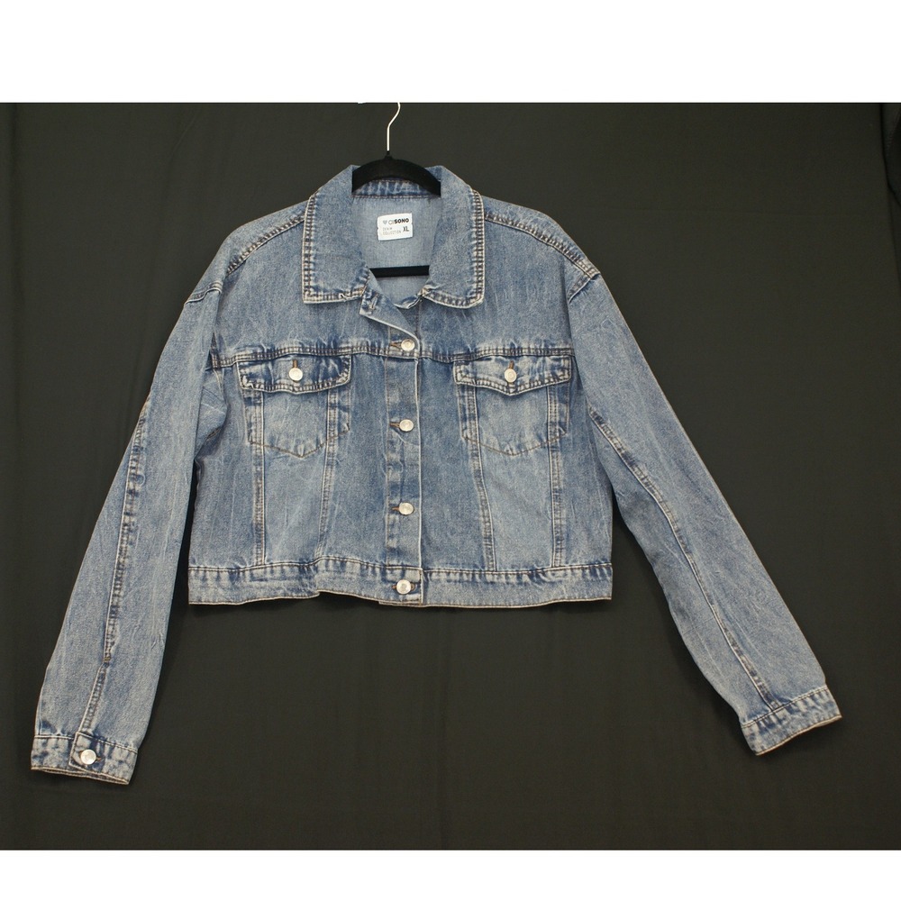 Ci Sono Denim Collection Acid Wash Cropped Y2K Trucker Jacket Blue DJK456 XL